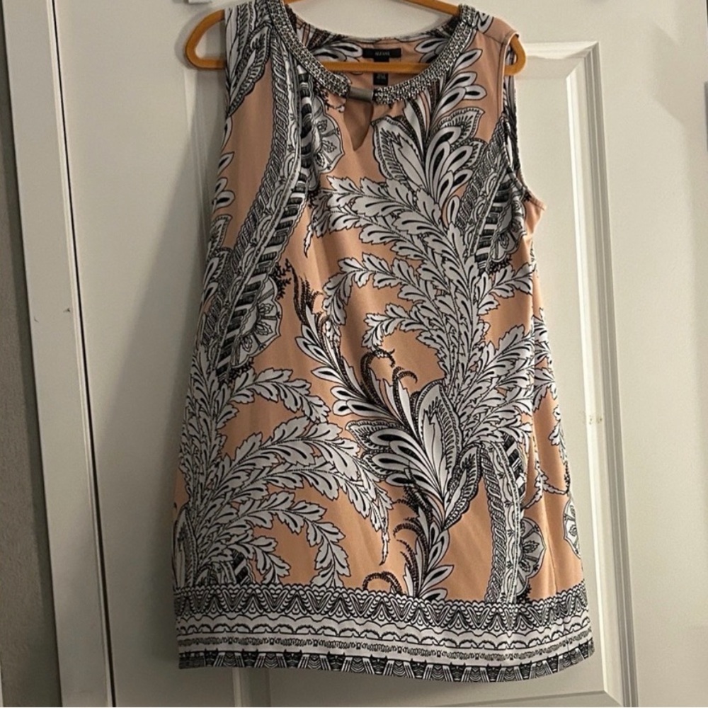 Alfani Sleeveless Patterned Mini Dress in Black and salmon pink - Picture 6 of 6
